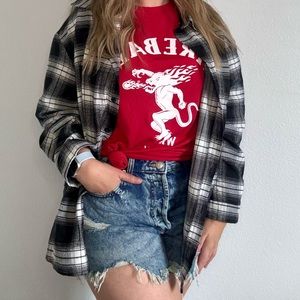 SHEIN Plaid Oversized Flannel Black + White Large